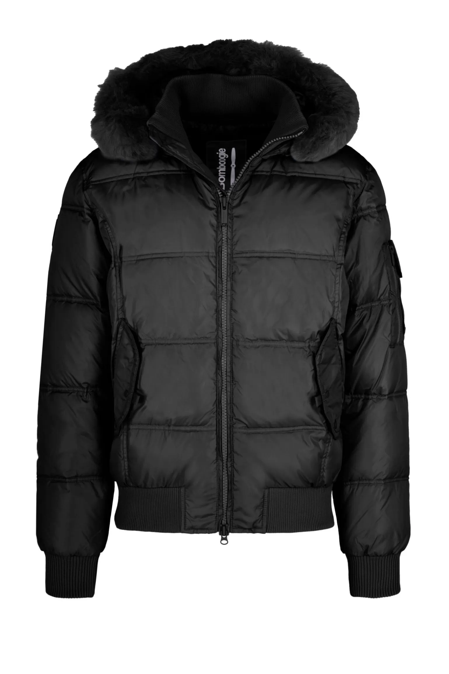 Uomo Bomboogie Bomber Imbottito In Piuma Con Bordo Cappuccio In Vera Pelliccia Nera