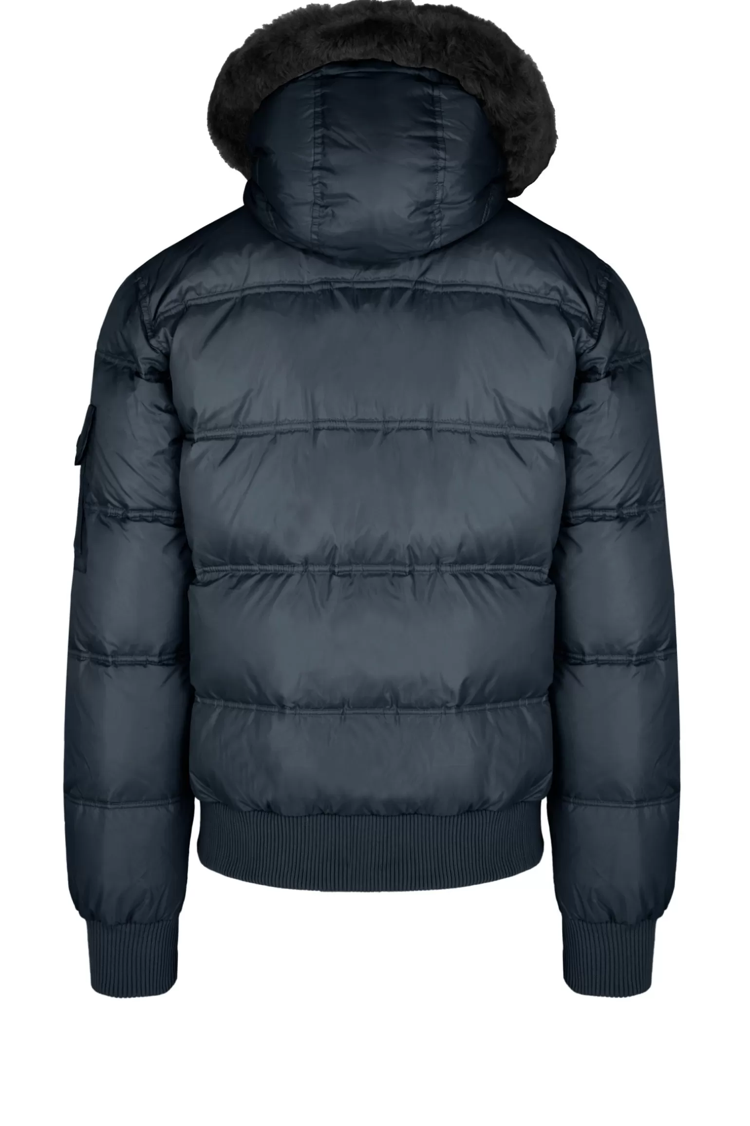 Uomo Bomboogie Bomber Imbottito In Piuma Con Bordo Cappuccio In Vera Pelliccia Nera