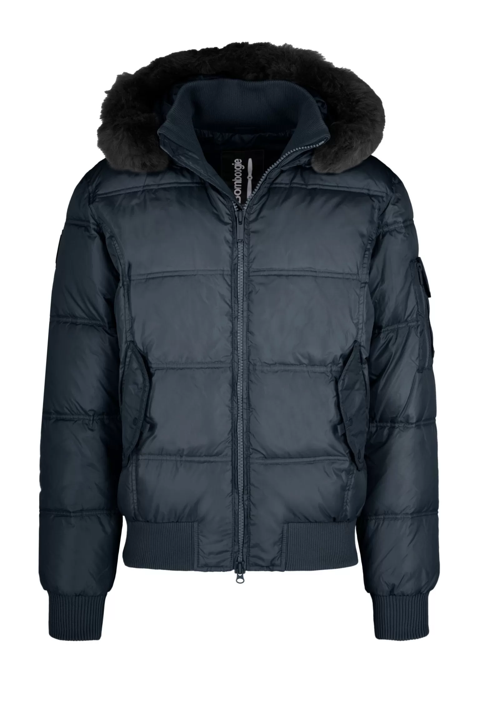 Uomo Bomboogie Bomber Imbottito In Piuma Con Bordo Cappuccio In Vera Pelliccia Nera