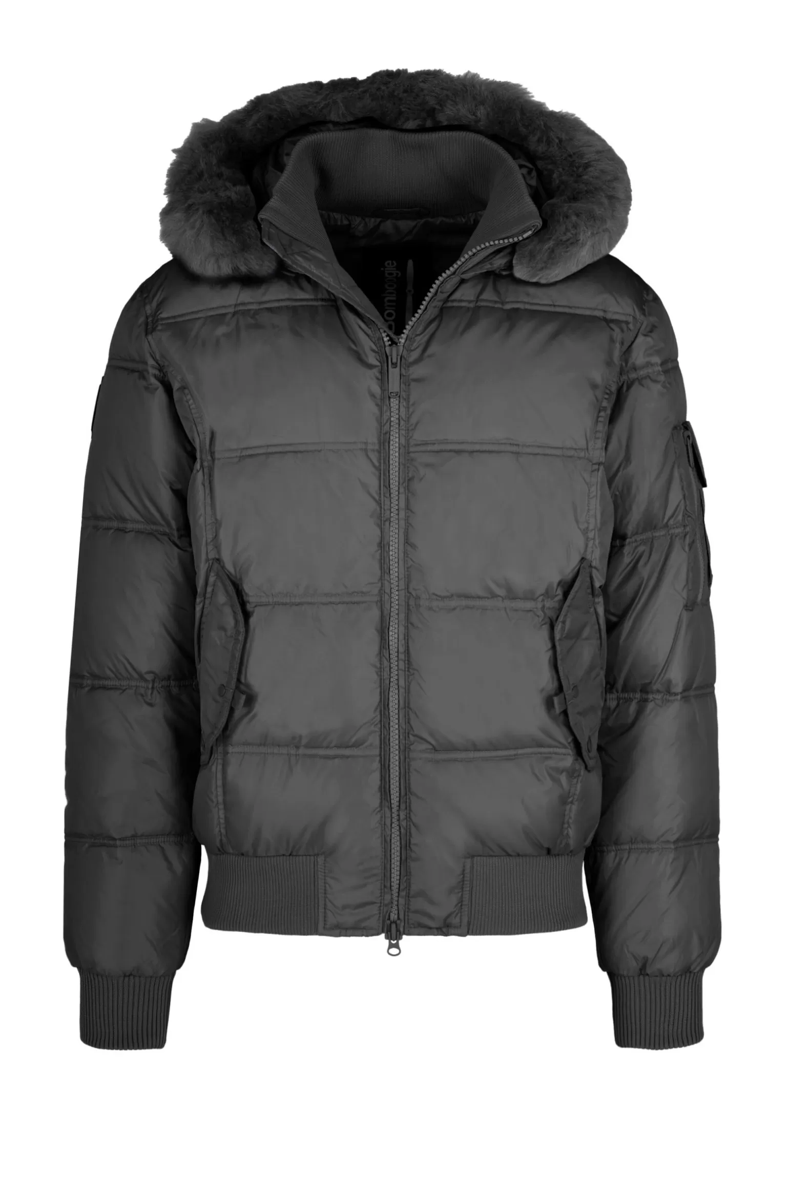 Uomo Bomboogie Bomber Imbottito In Piuma Con Bordo Cappuccio In Vera Pelliccia Nera