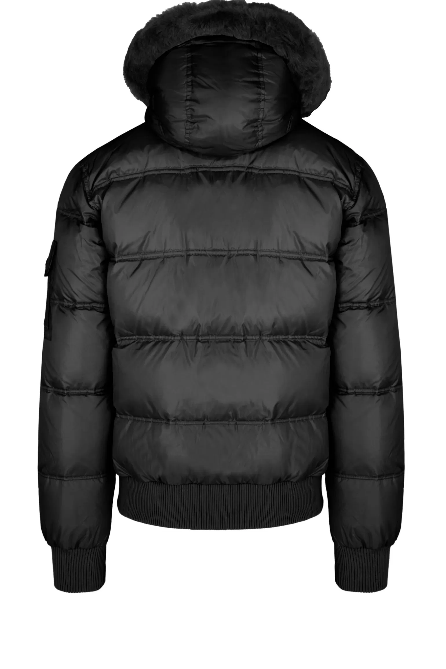 Uomo Bomboogie Bomber Imbottito In Piuma Con Bordo Cappuccio In Vera Pelliccia Nera