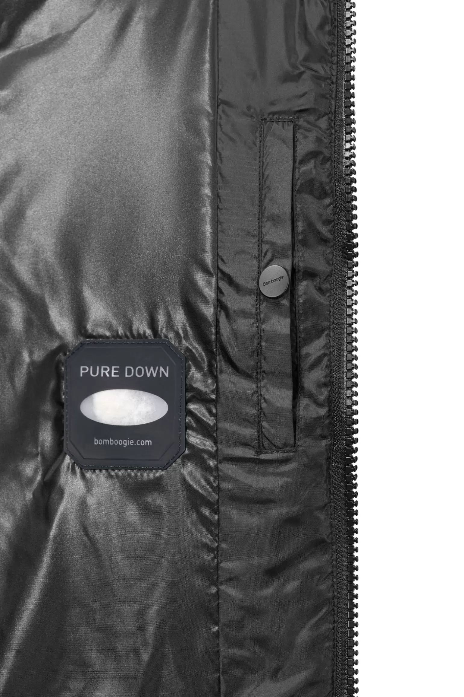 Uomo Bomboogie Bomber Imbottito In Piuma Con Bordo Cappuccio In Vera Pelliccia Nera