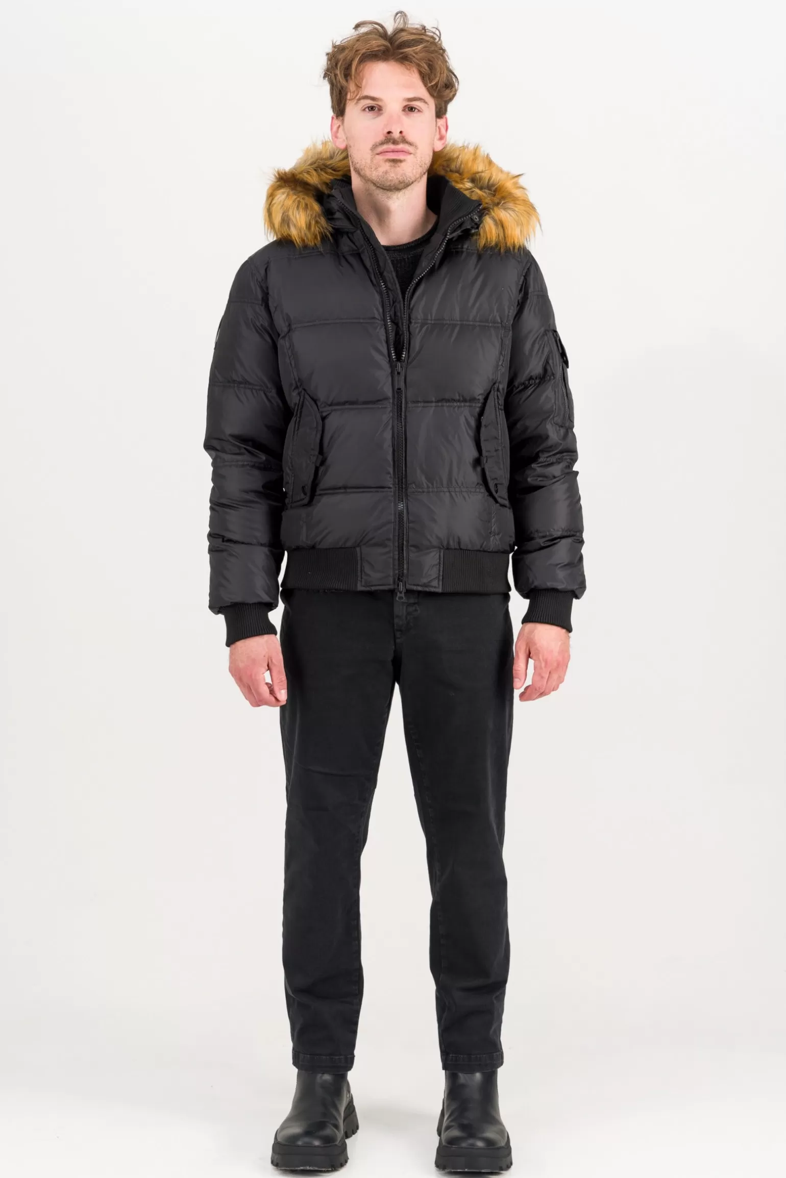Uomo Bomboogie Bomber Imbottito In Piuma Con Bordo In Pelliccia Sintetica