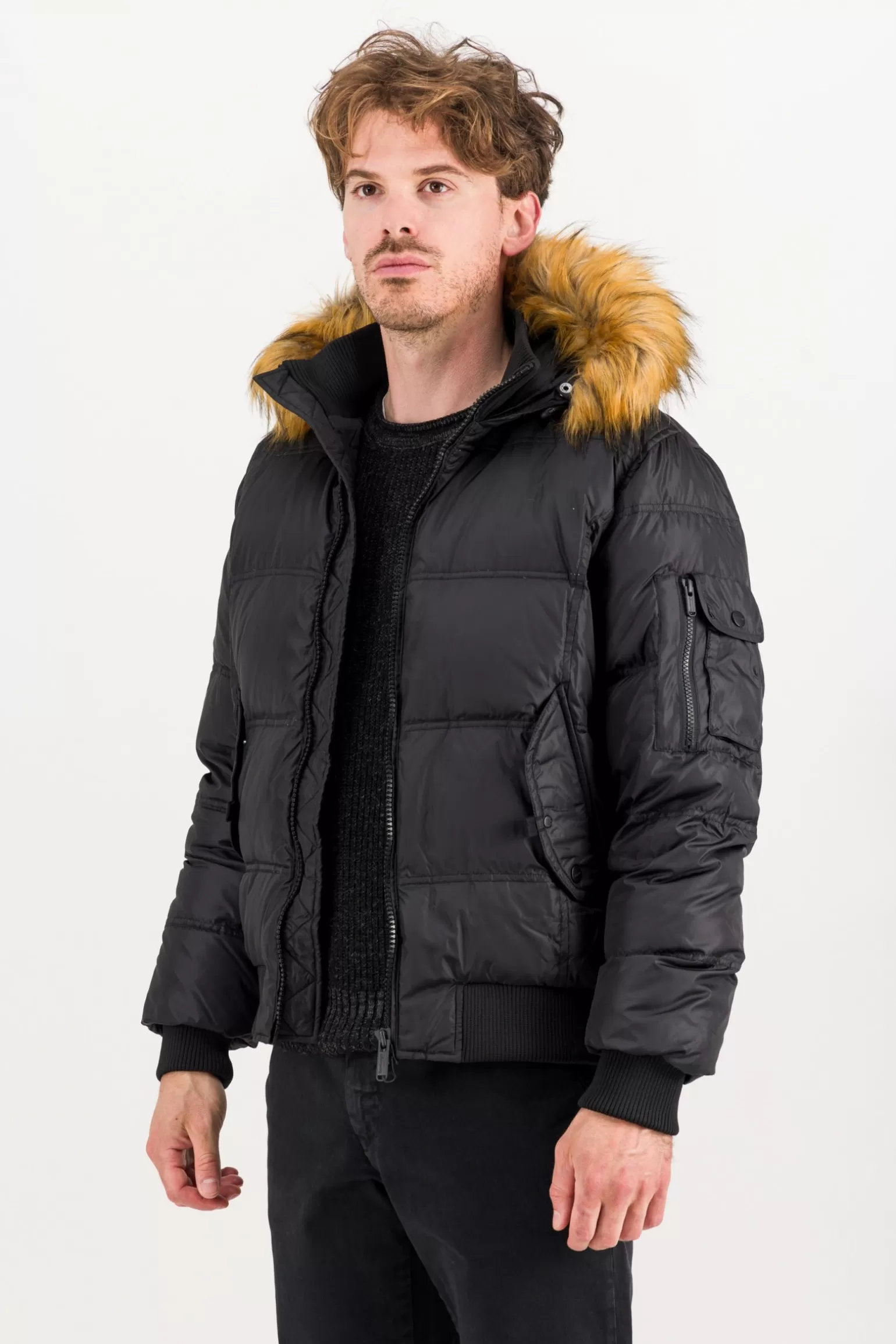 Uomo Bomboogie Bomber Imbottito In Piuma Con Bordo In Pelliccia Sintetica