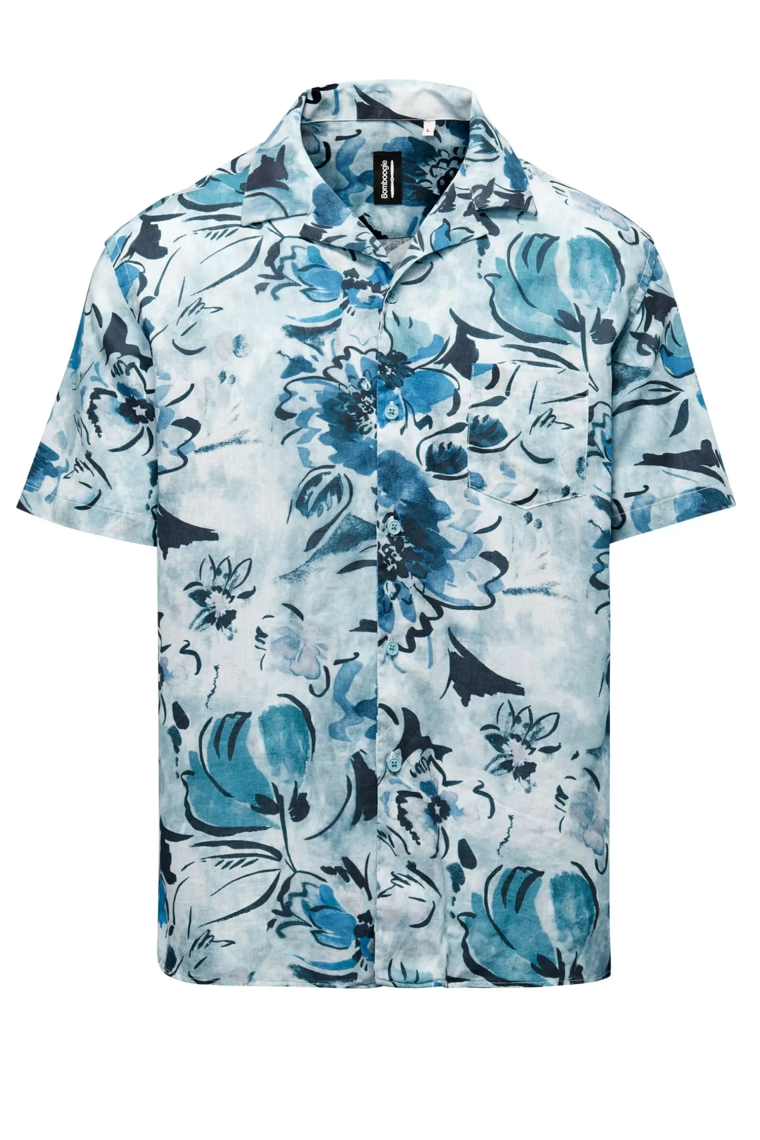 Uomo Bomboogie Camicia A Manica Corta Stampata In Lino/Cotone