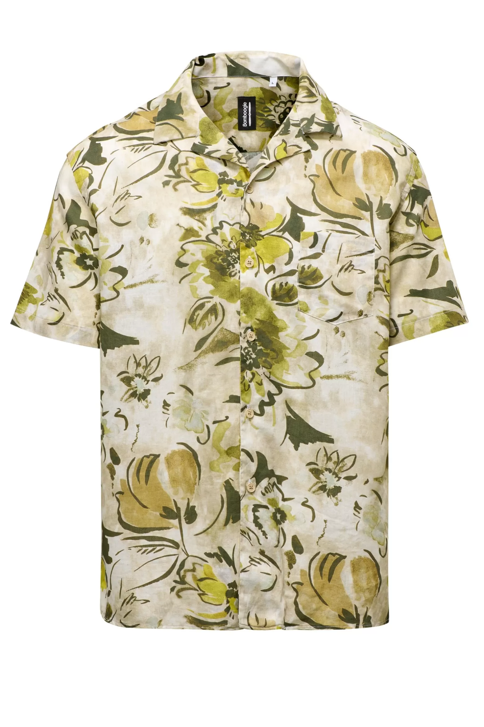 Uomo Bomboogie Camicia A Manica Corta Stampata In Lino/Cotone
