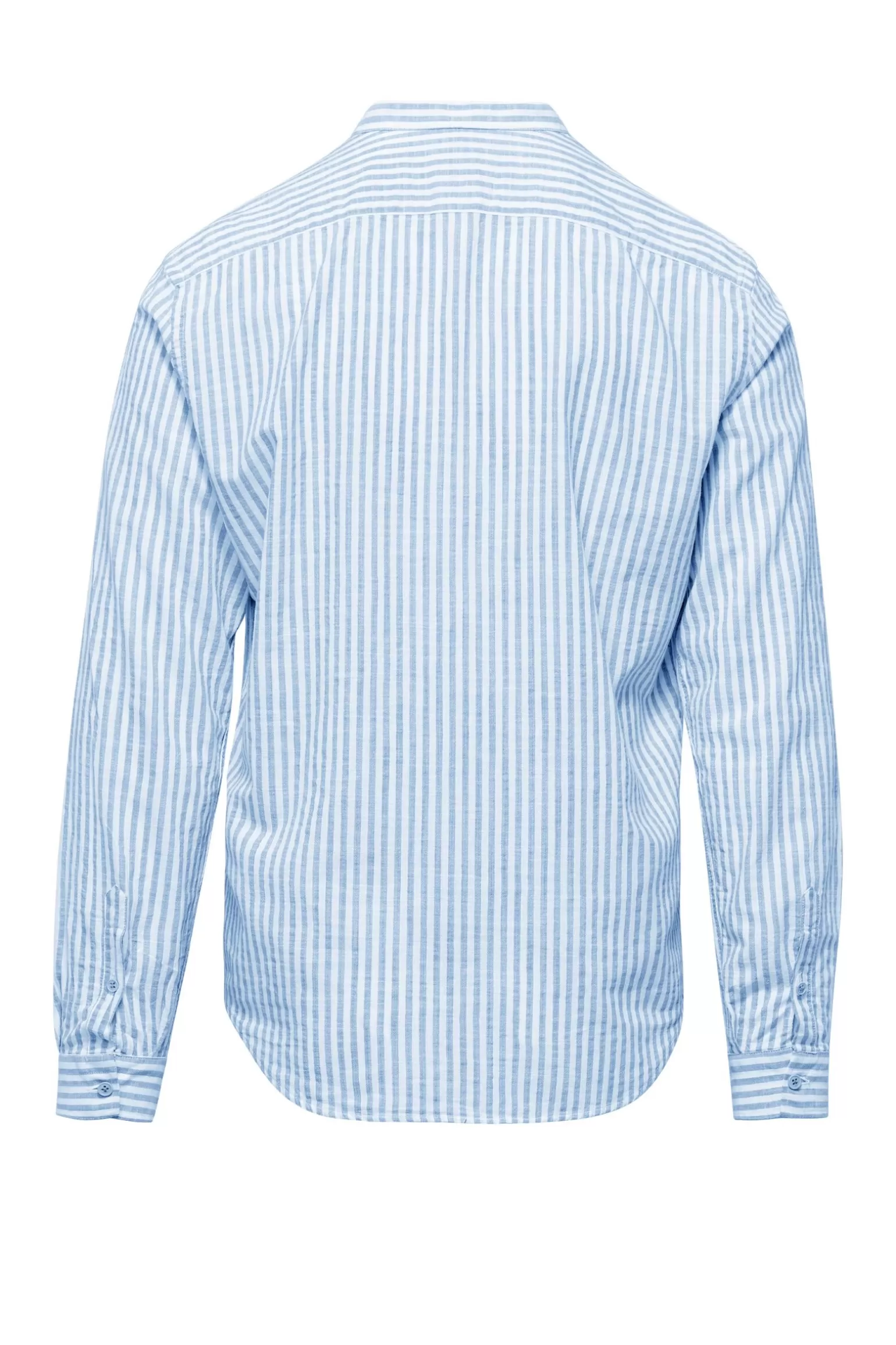 Uomo Bomboogie Camicia In Lino/Cotone A Righe Con Collo Alla Coreana