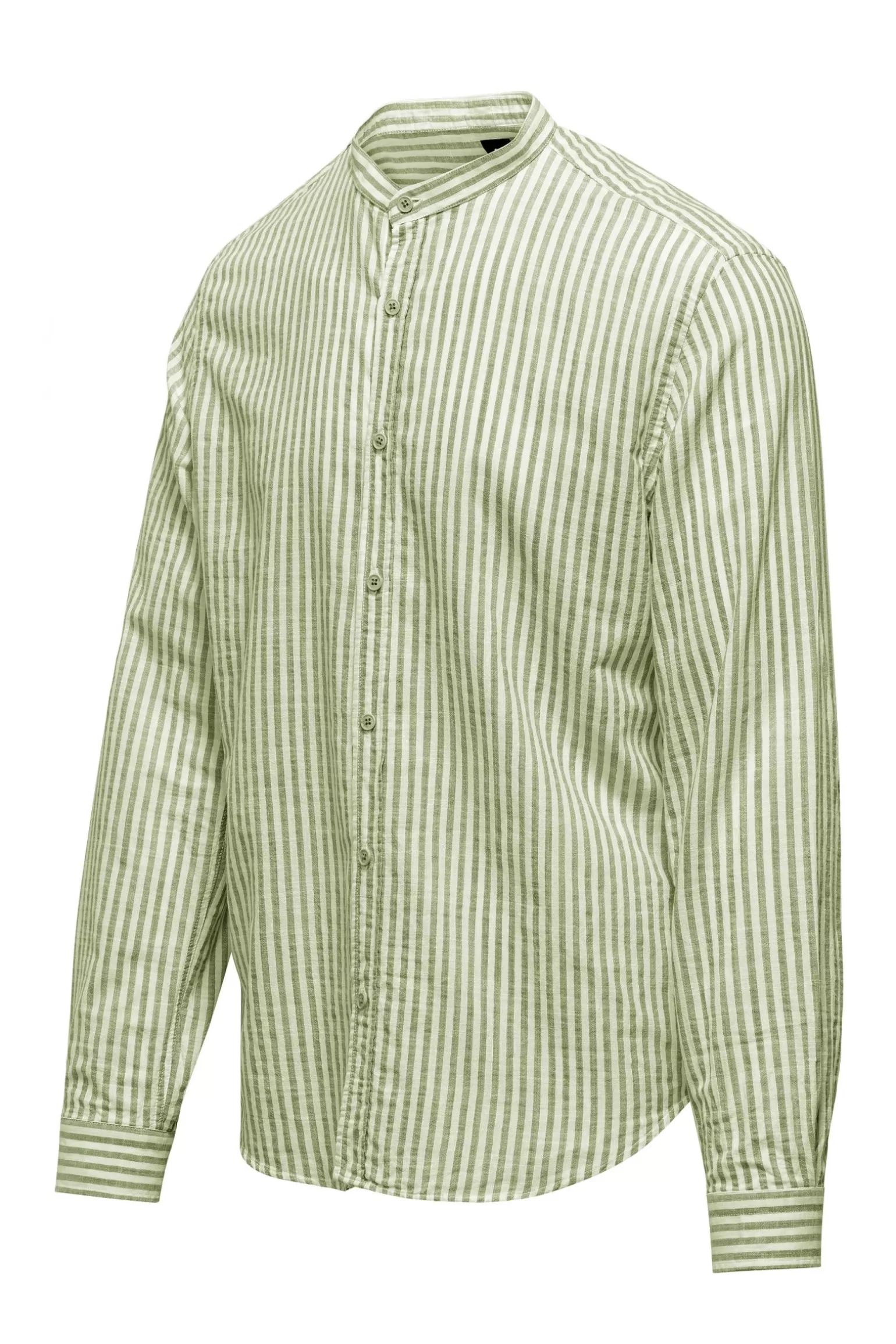 Uomo Bomboogie Camicia In Lino/Cotone A Righe Con Collo Alla Coreana