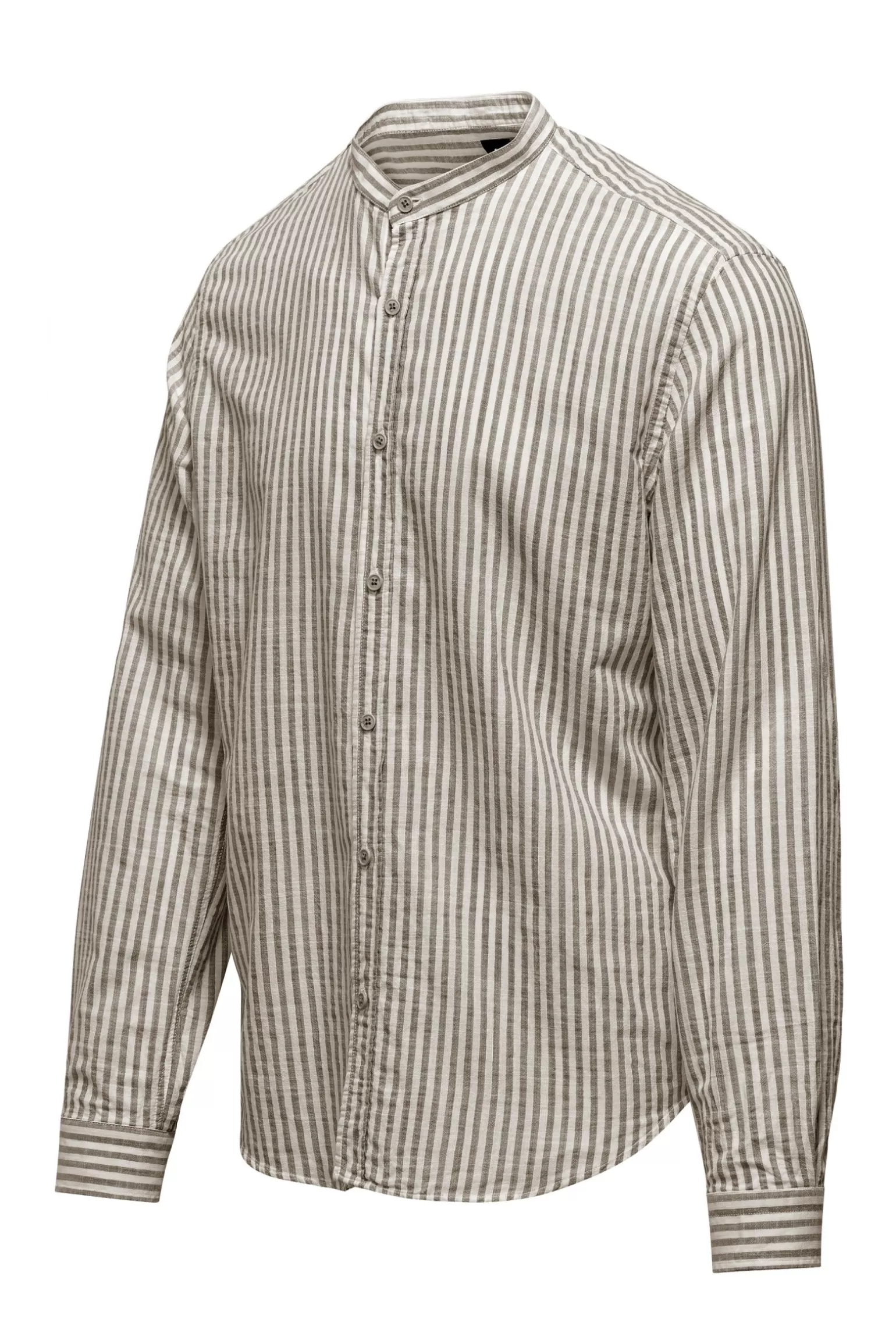 Uomo Bomboogie Camicia In Lino/Cotone A Righe Con Collo Alla Coreana