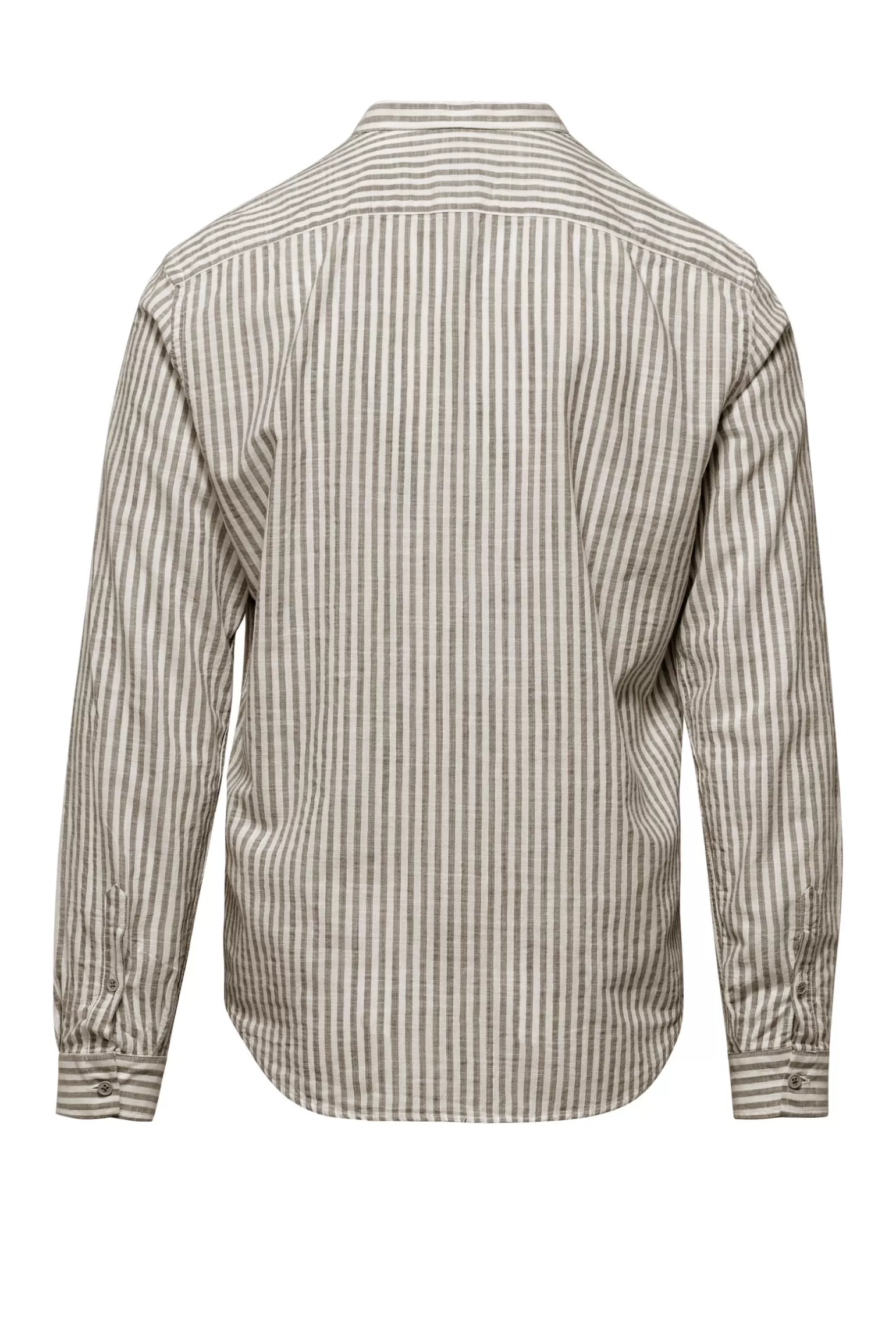 Uomo Bomboogie Camicia In Lino/Cotone A Righe Con Collo Alla Coreana