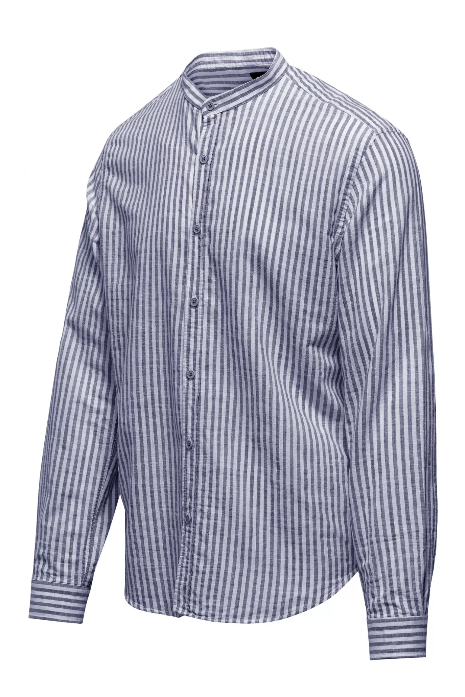 Uomo Bomboogie Camicia In Lino/Cotone A Righe Con Collo Alla Coreana