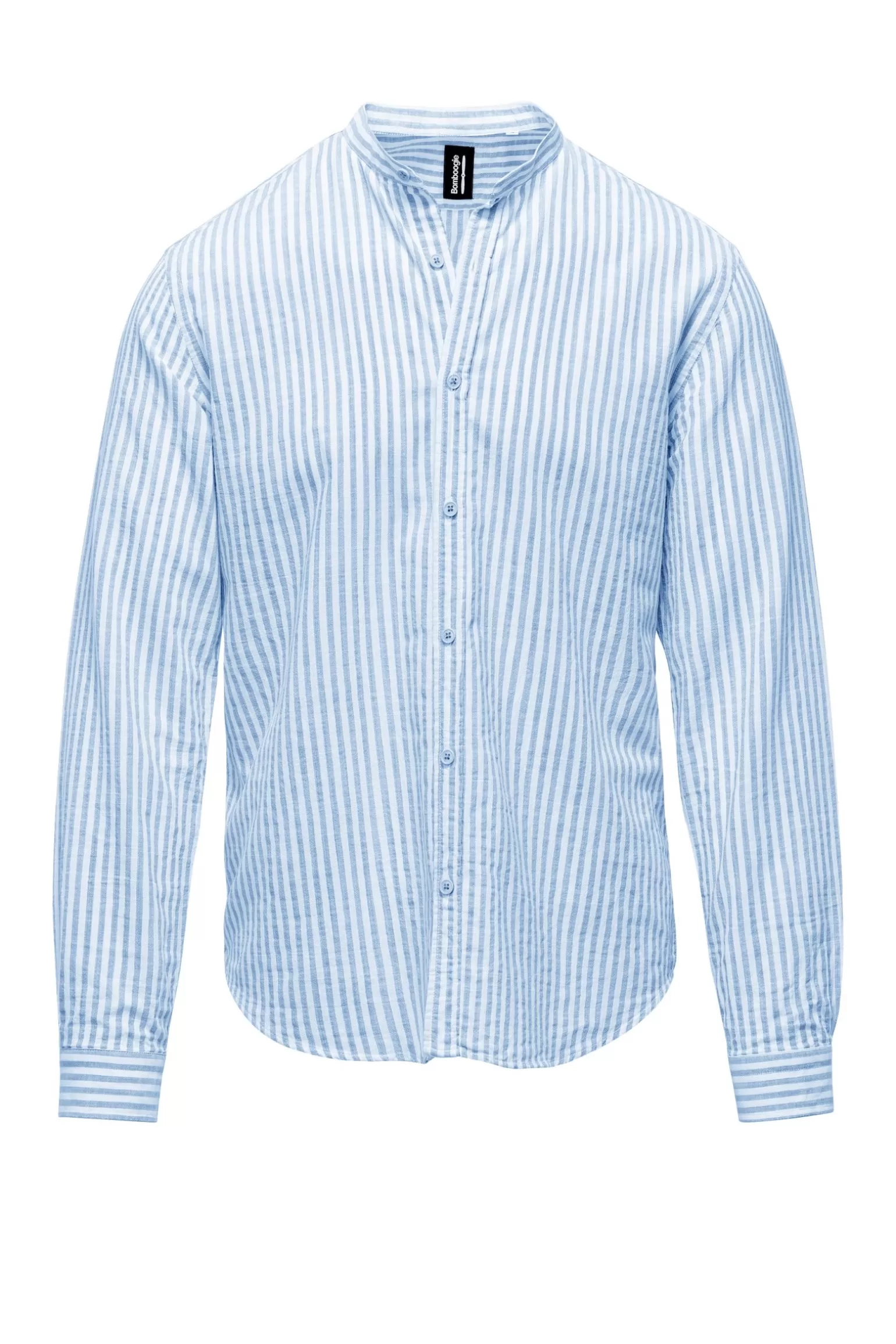 Uomo Bomboogie Camicia In Lino/Cotone A Righe Con Collo Alla Coreana