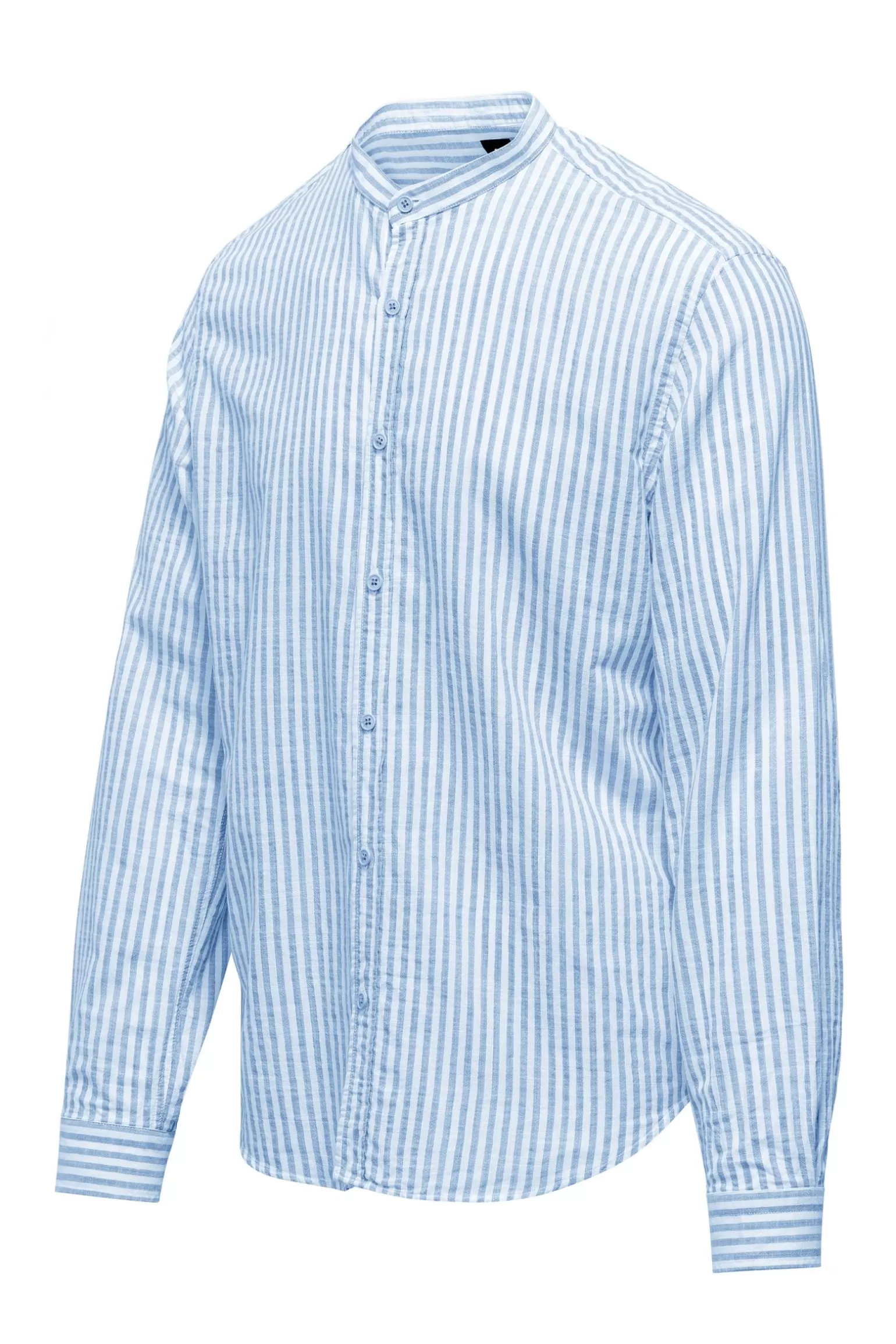 Uomo Bomboogie Camicia In Lino/Cotone A Righe Con Collo Alla Coreana