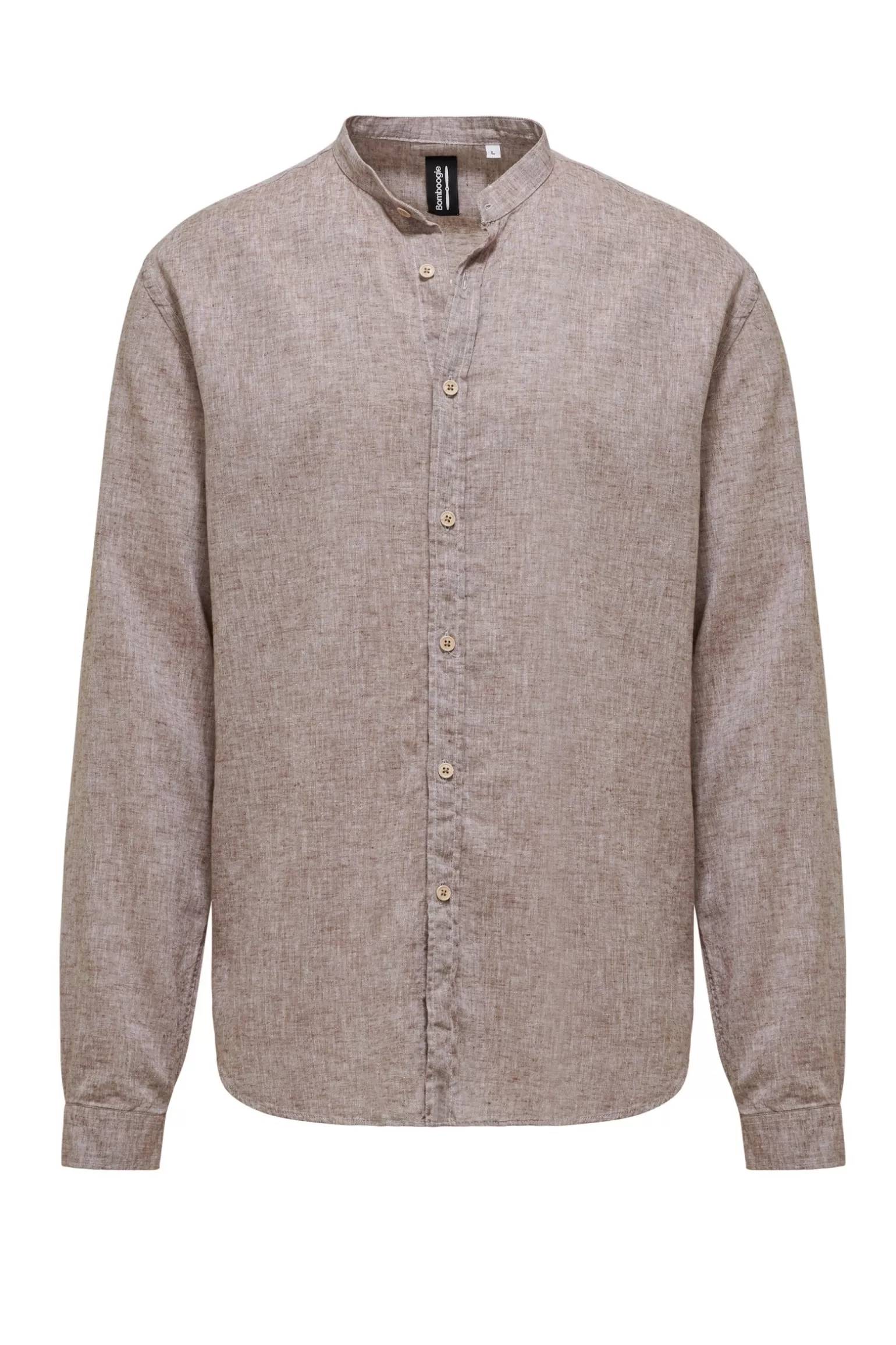 Uomo Bomboogie Camicia In Lino/Cotone Con Collo Alla Coreana