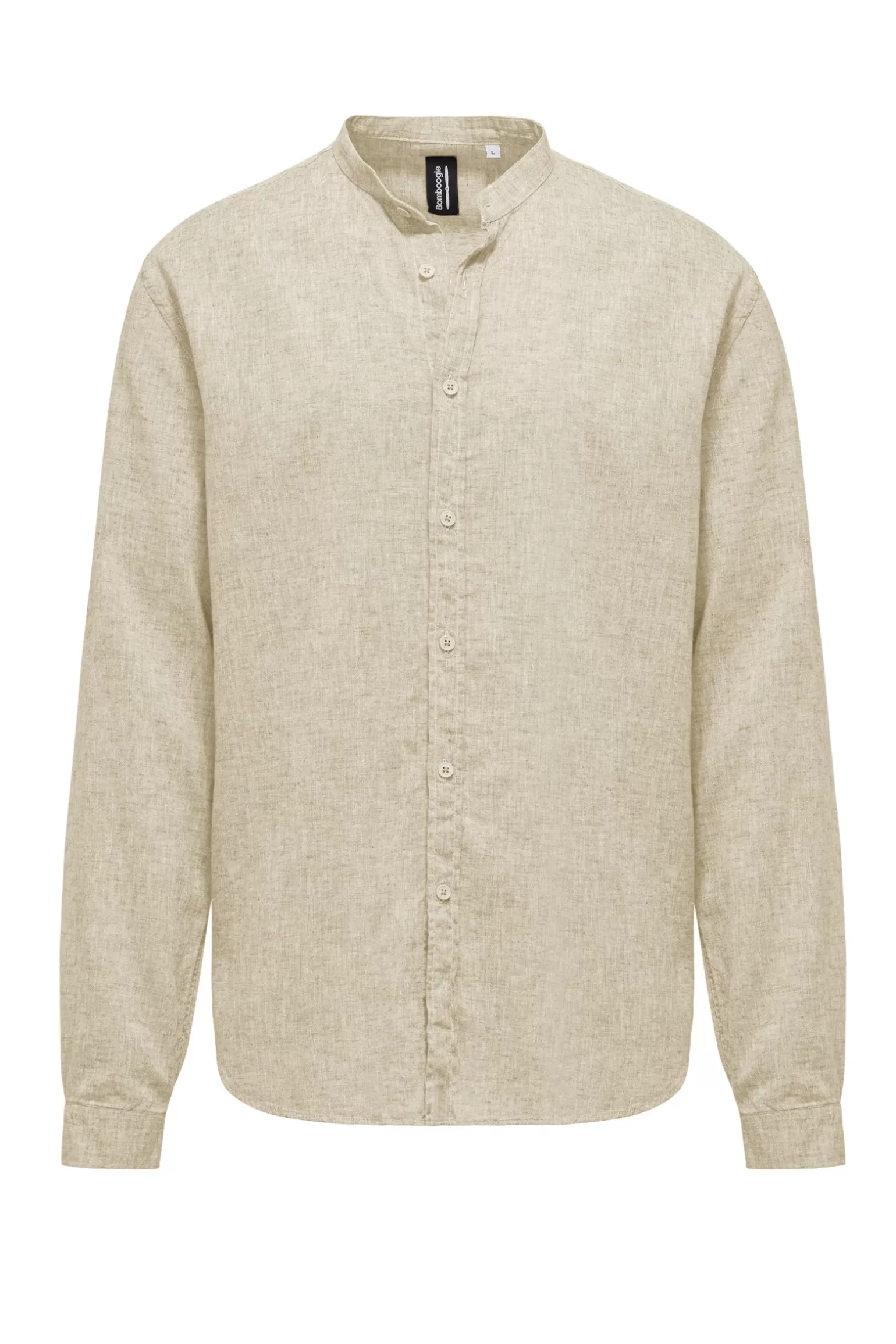 Uomo Bomboogie Camicia In Lino/Cotone Con Collo Alla Coreana