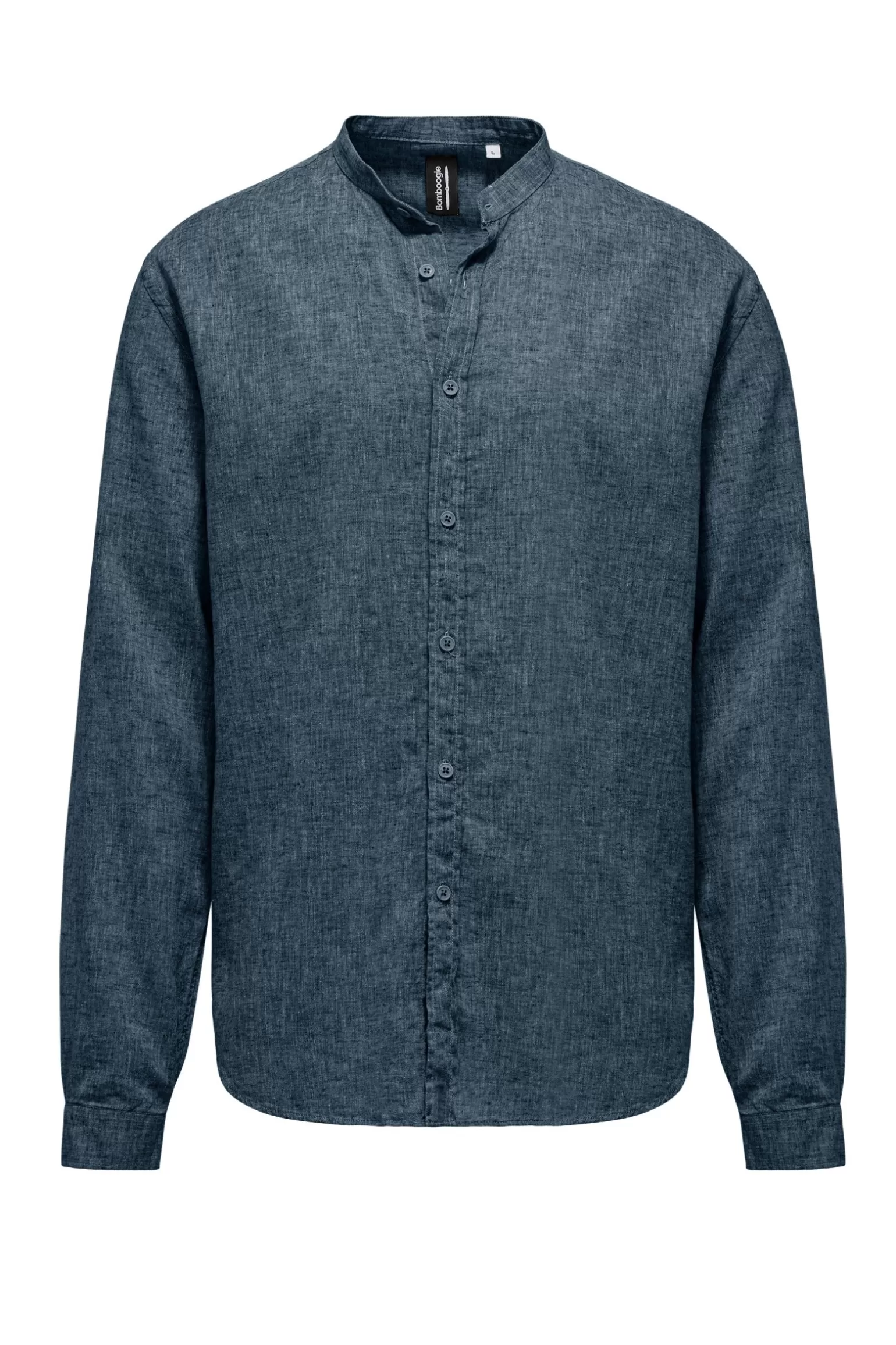 Uomo Bomboogie Camicia In Lino/Cotone Con Collo Alla Coreana