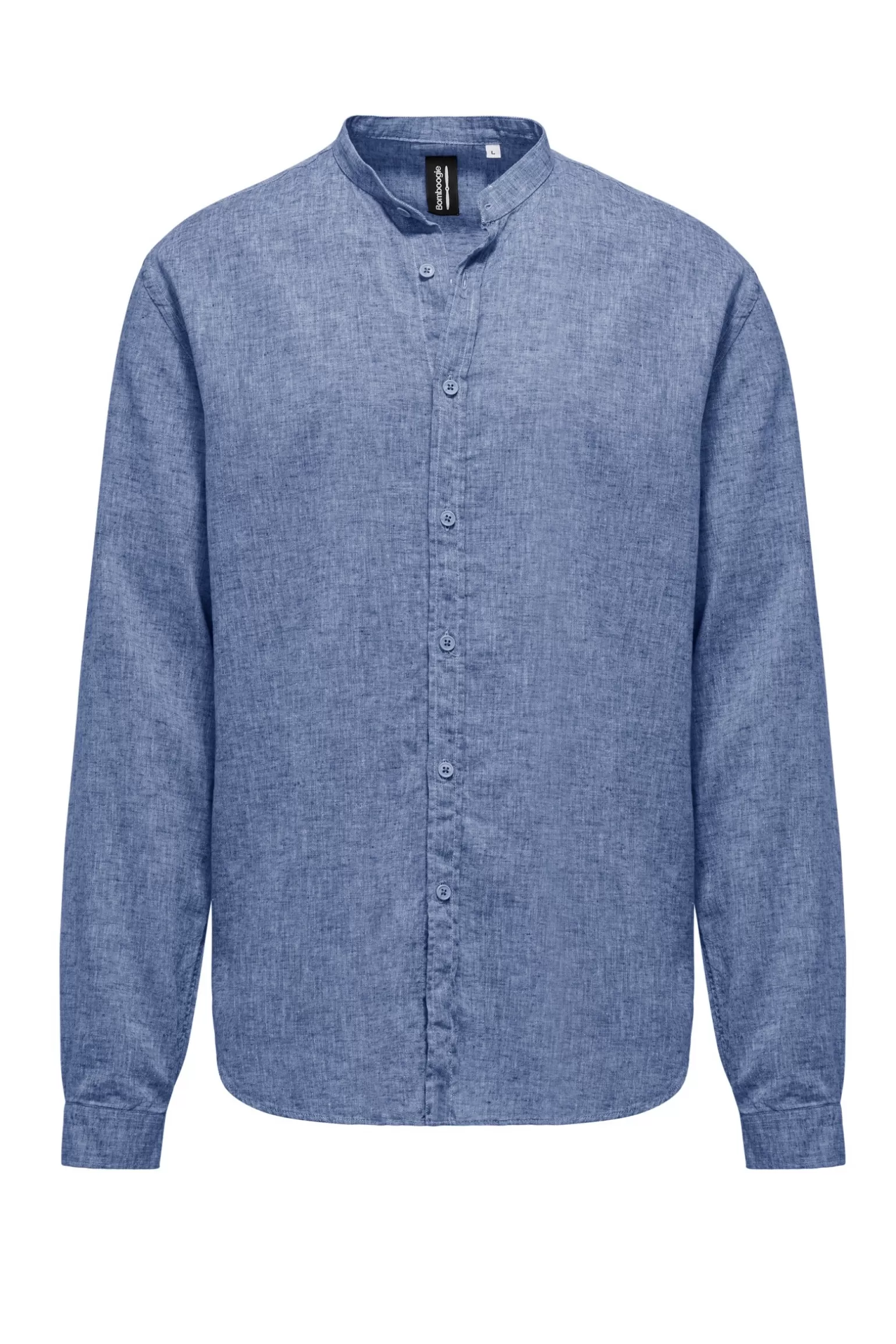 Uomo Bomboogie Camicia In Lino/Cotone Con Collo Alla Coreana