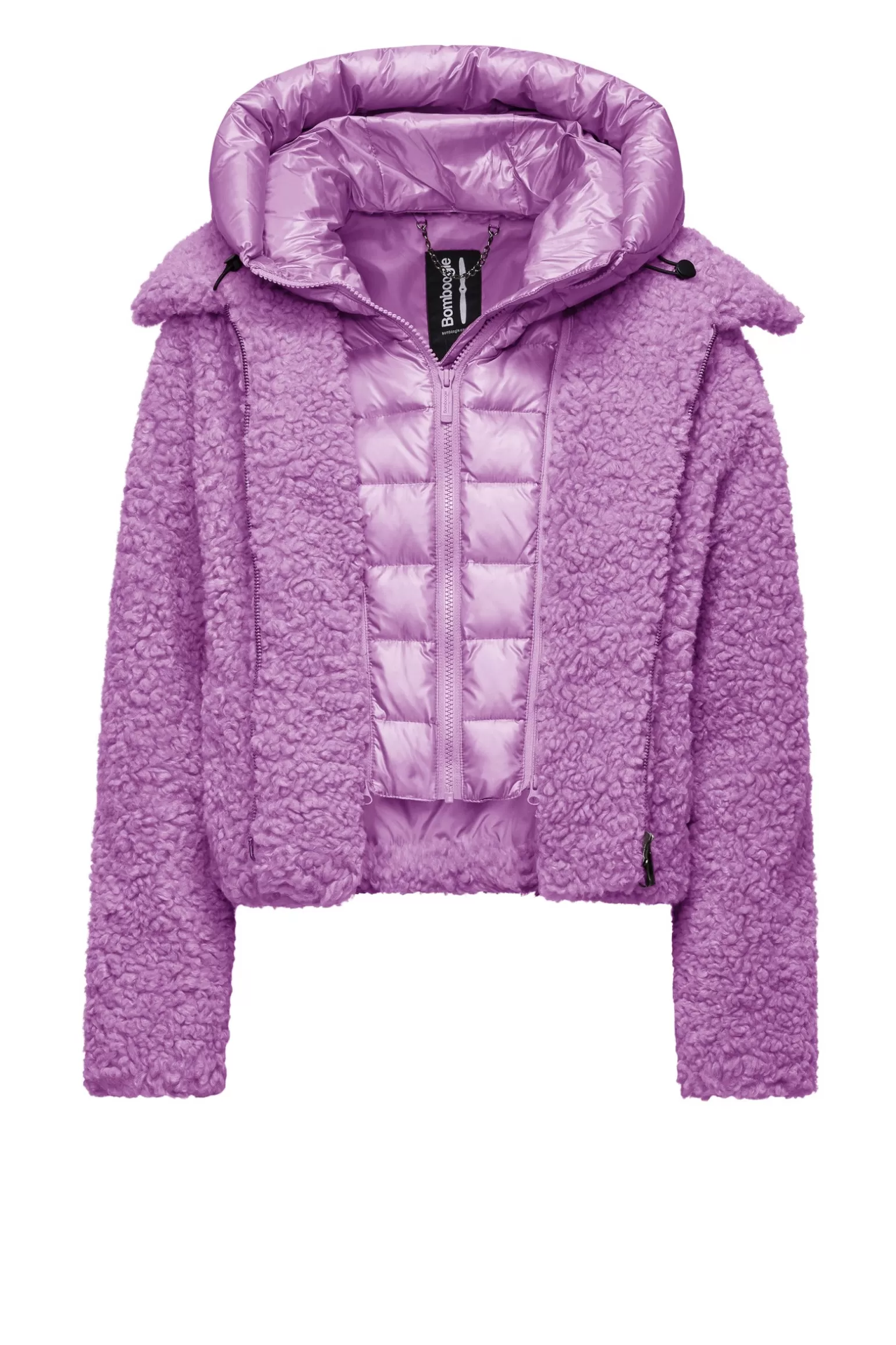 Donna Bomboogie Cappotto Corto In Sherpa Fleece Con Cappuccio