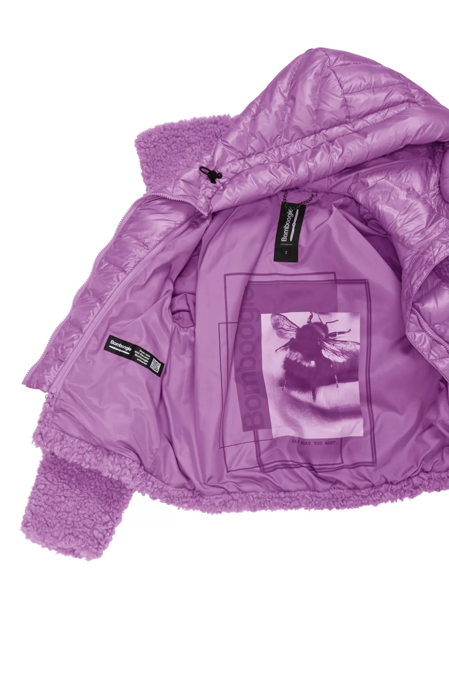 Donna Bomboogie Cappotto Corto In Sherpa Fleece Con Cappuccio
