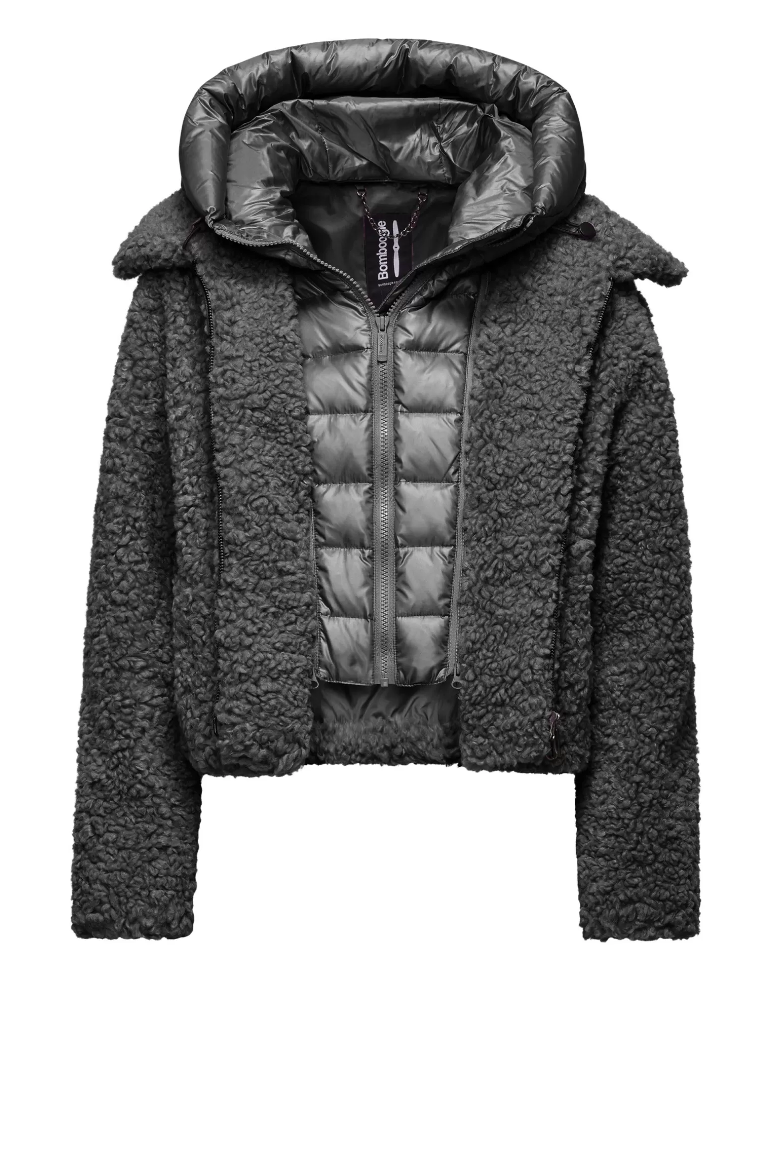 Donna Bomboogie Cappotto Corto In Sherpa Fleece Con Cappuccio