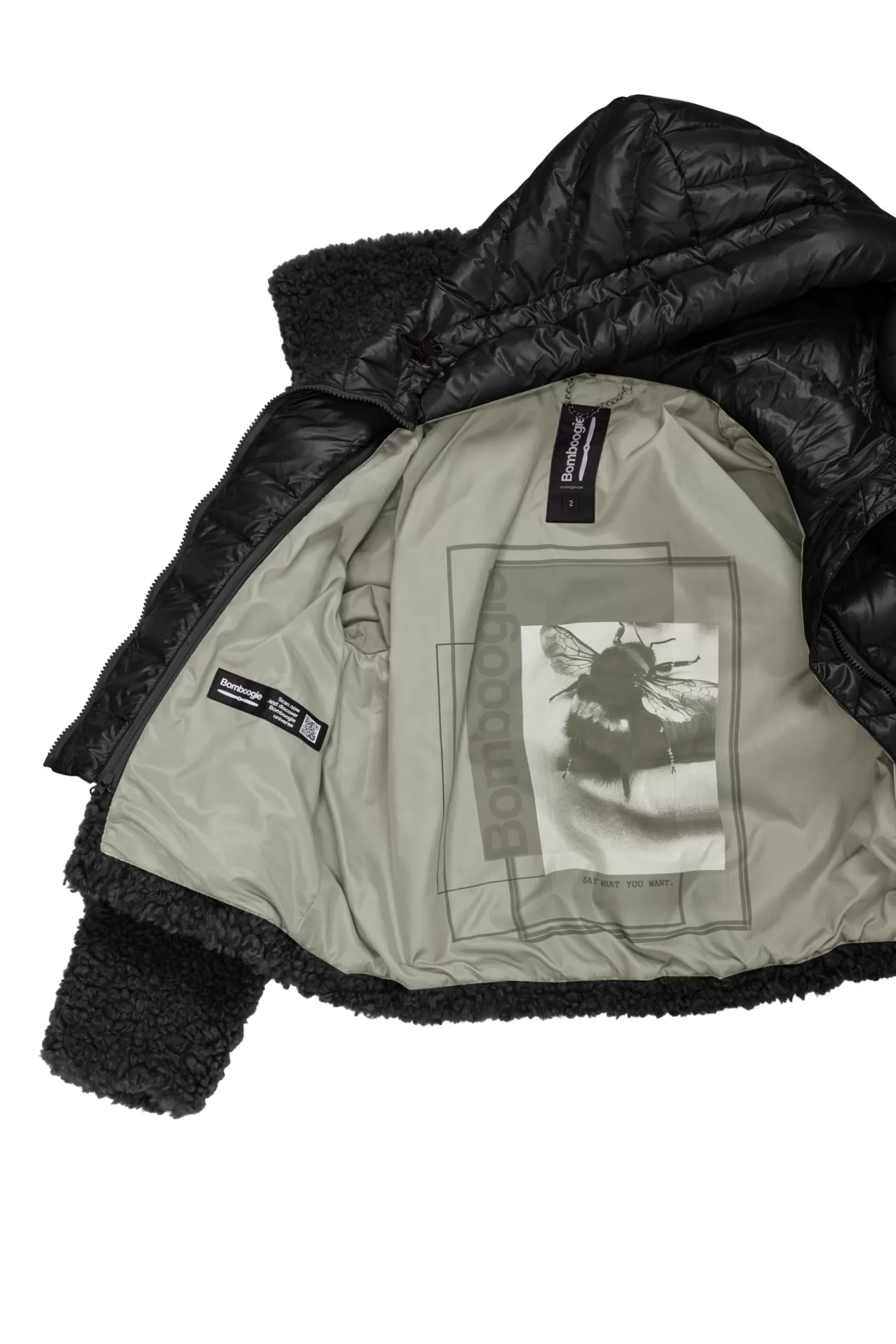Donna Bomboogie Cappotto Corto In Sherpa Fleece Con Cappuccio