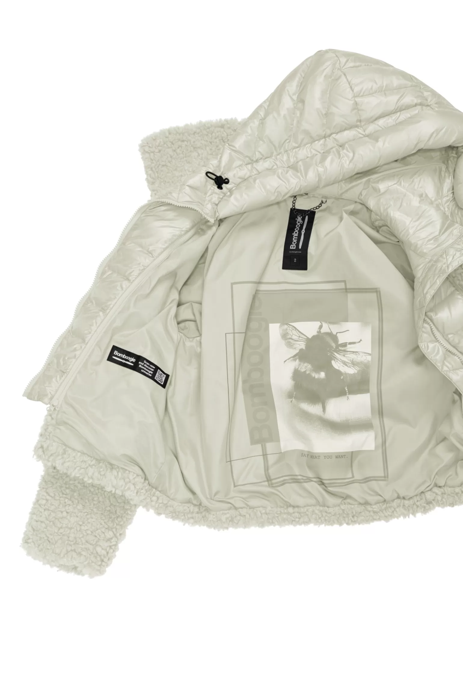 Donna Bomboogie Cappotto Corto In Sherpa Fleece Con Cappuccio