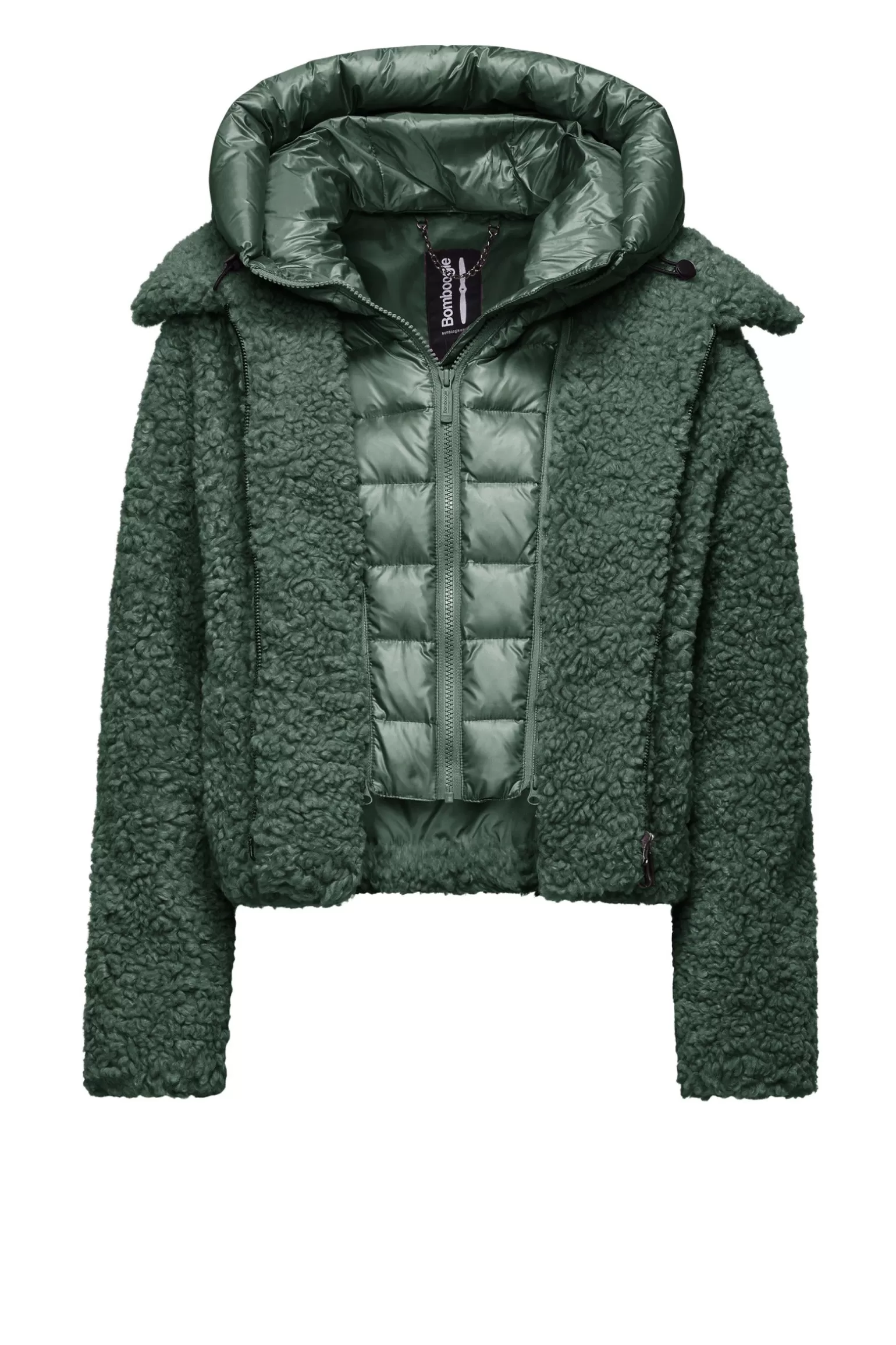 Donna Bomboogie Cappotto Corto In Sherpa Fleece Con Cappuccio