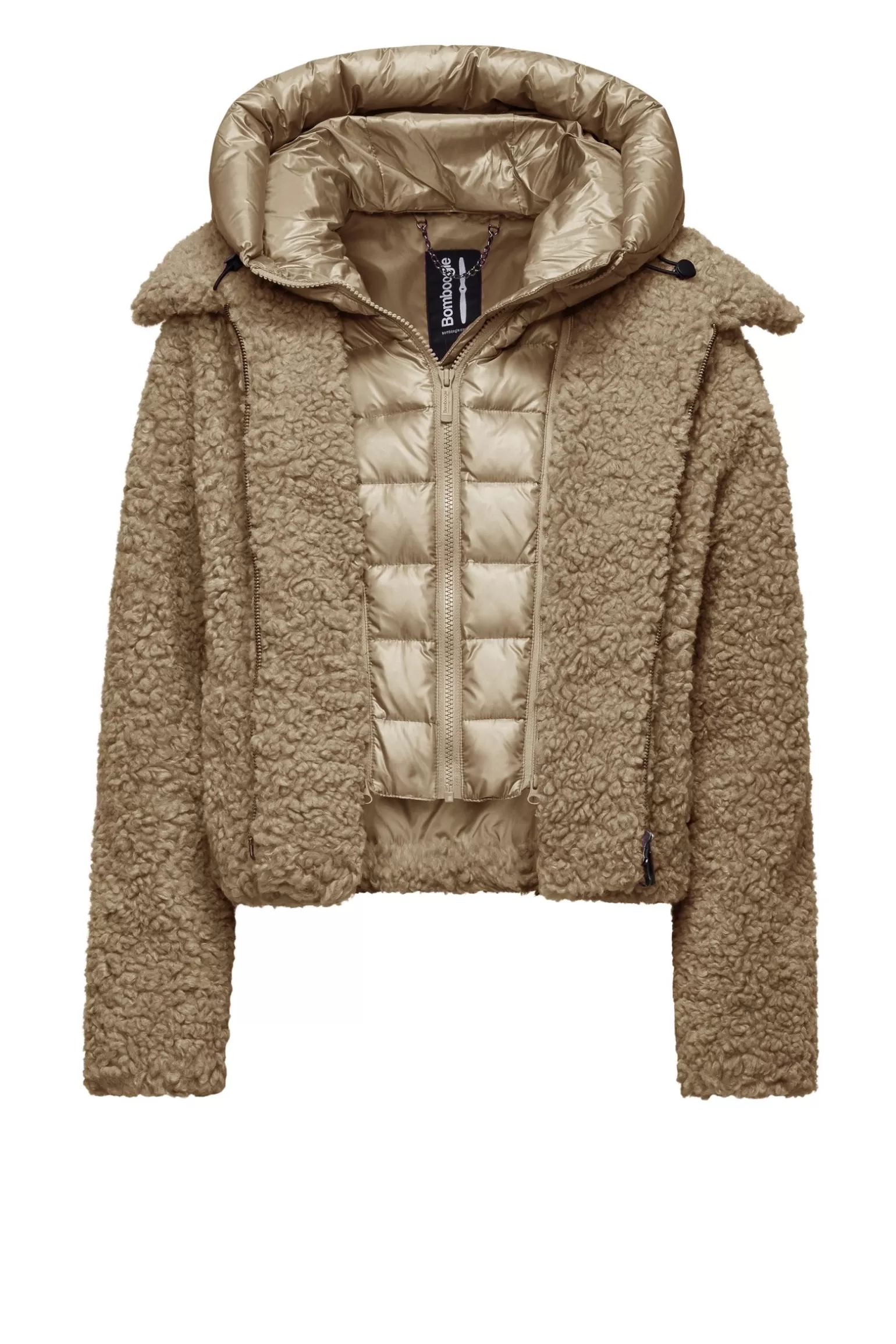 Donna Bomboogie Cappotto Corto In Sherpa Fleece Con Cappuccio