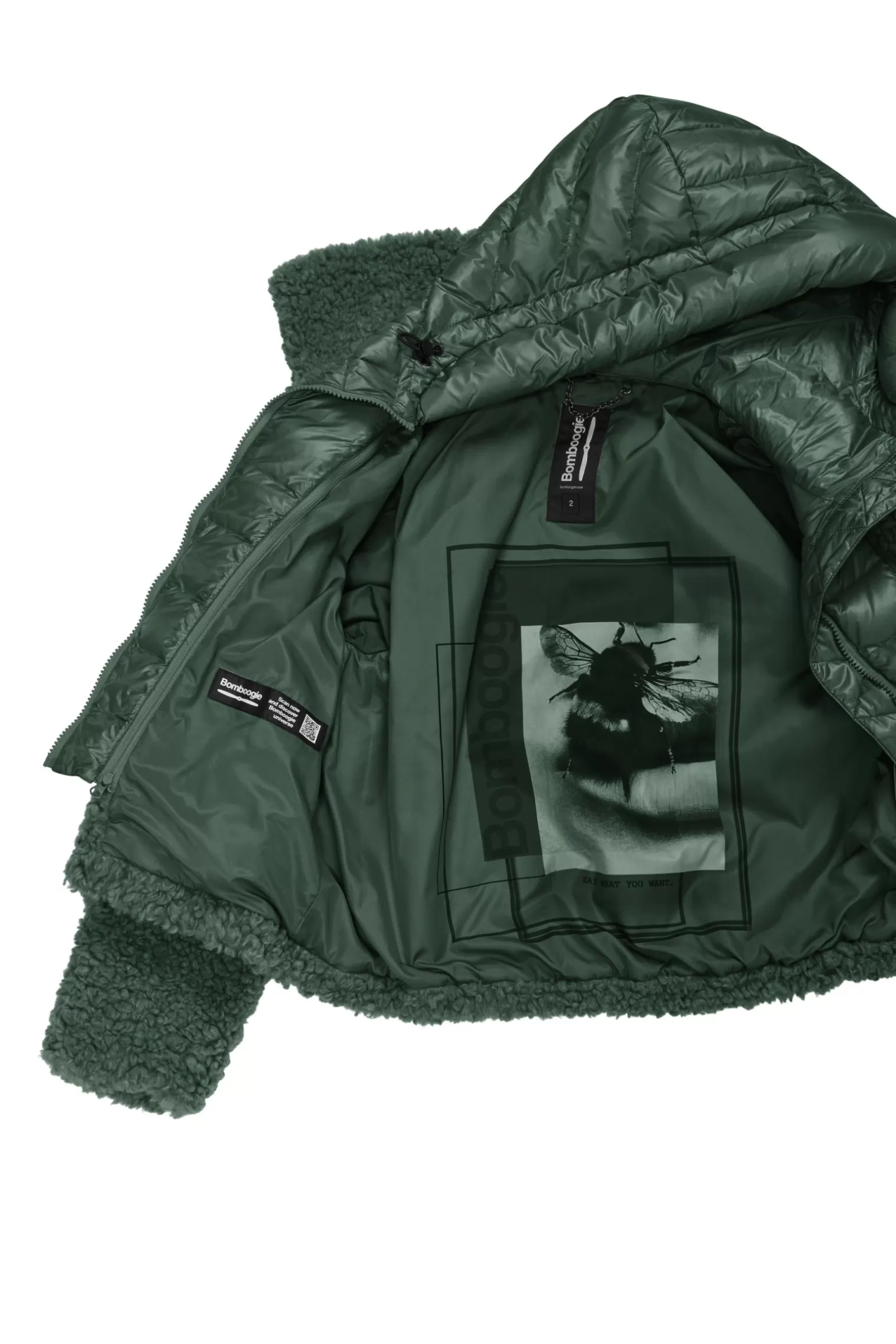 Donna Bomboogie Cappotto Corto In Sherpa Fleece Con Cappuccio