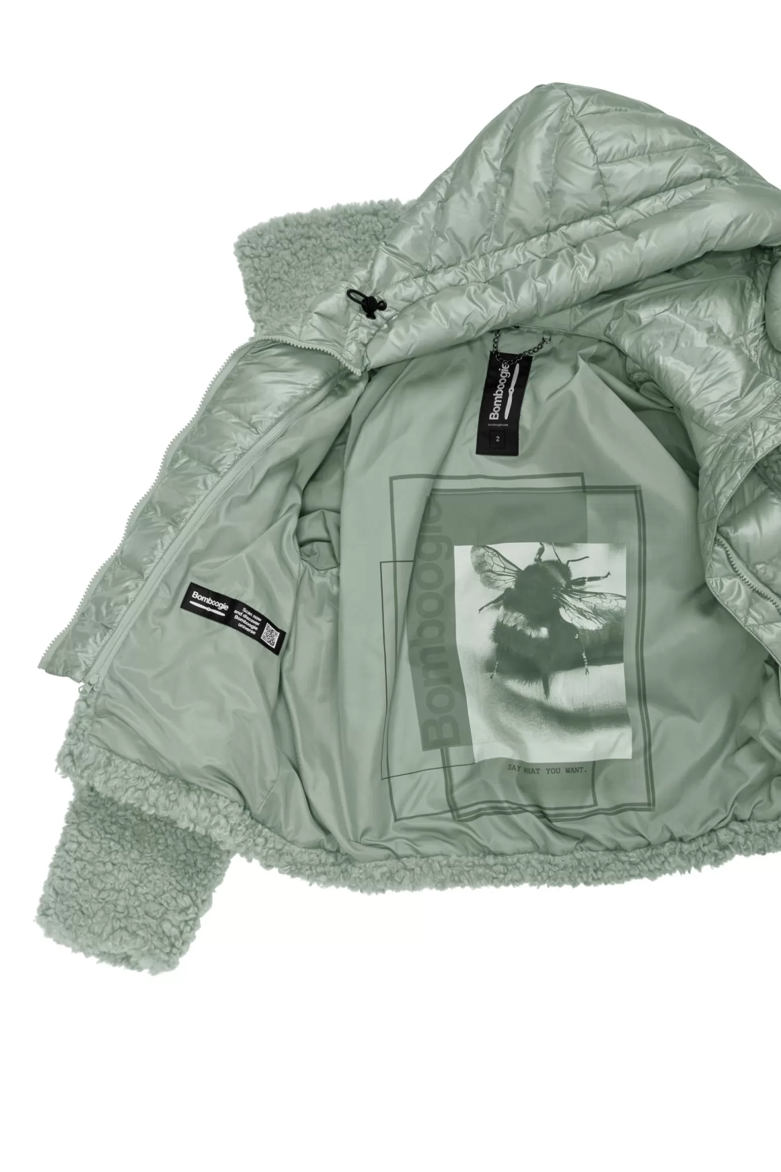 Donna Bomboogie Cappotto Corto In Sherpa Fleece Con Cappuccio