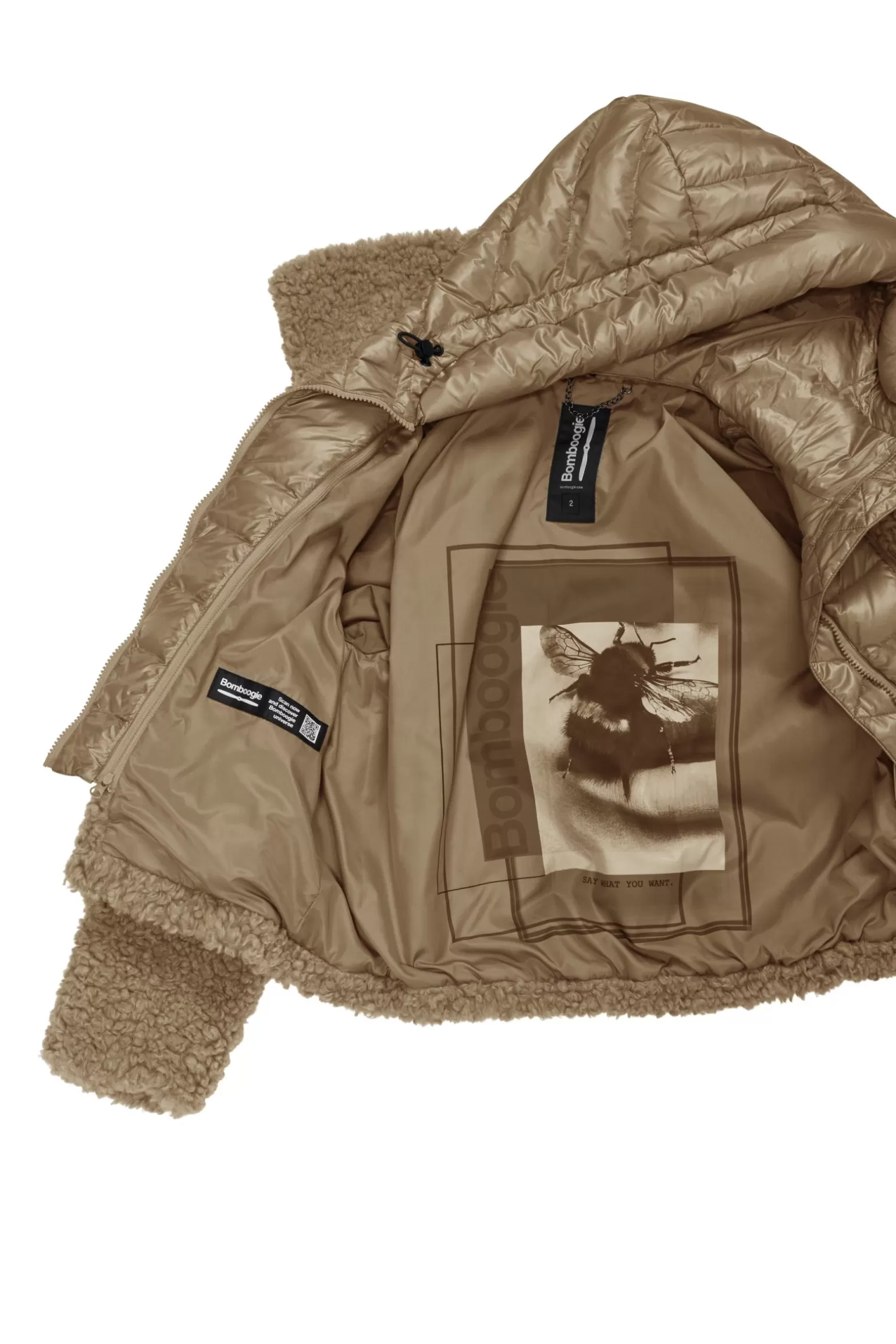 Donna Bomboogie Cappotto Corto In Sherpa Fleece Con Cappuccio