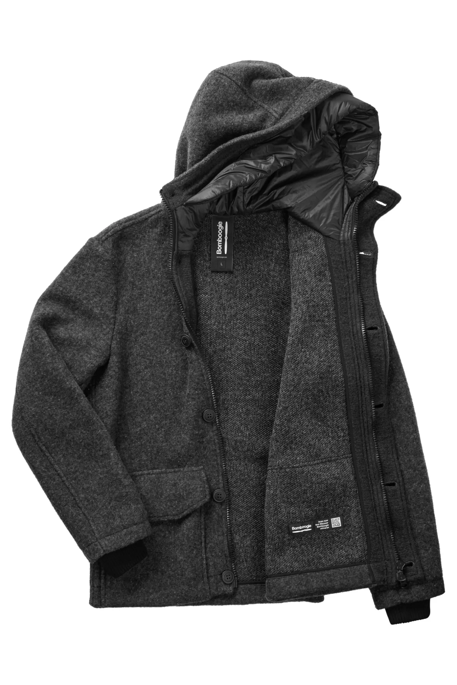 Uomo Bomboogie Parka Corto In Lana Cotta Con Cappuccio