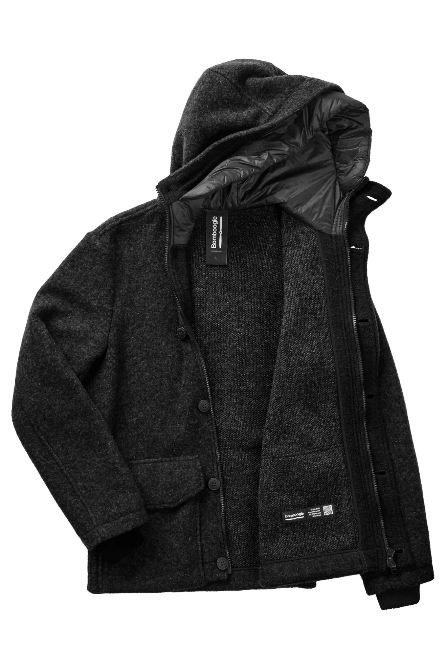 Uomo Bomboogie Parka Corto In Lana Cotta Con Cappuccio