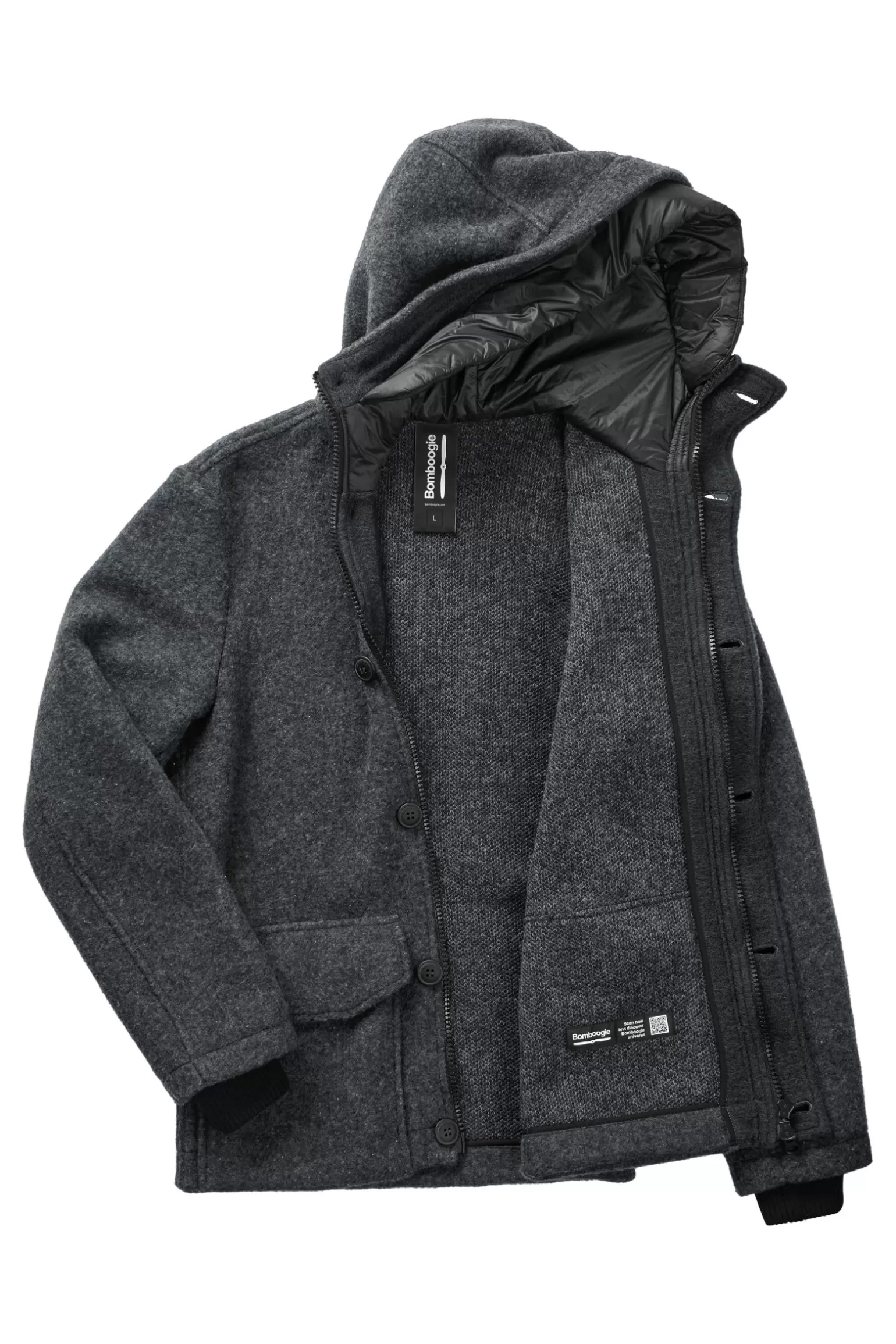 Uomo Bomboogie Parka Corto In Lana Cotta Con Cappuccio