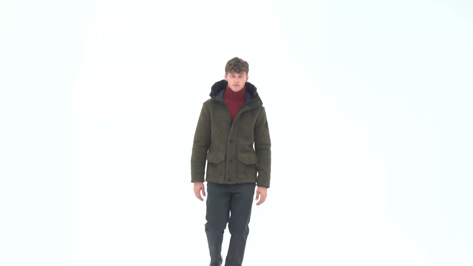 Uomo Bomboogie Parka Corto In Lana Cotta Con Cappuccio
